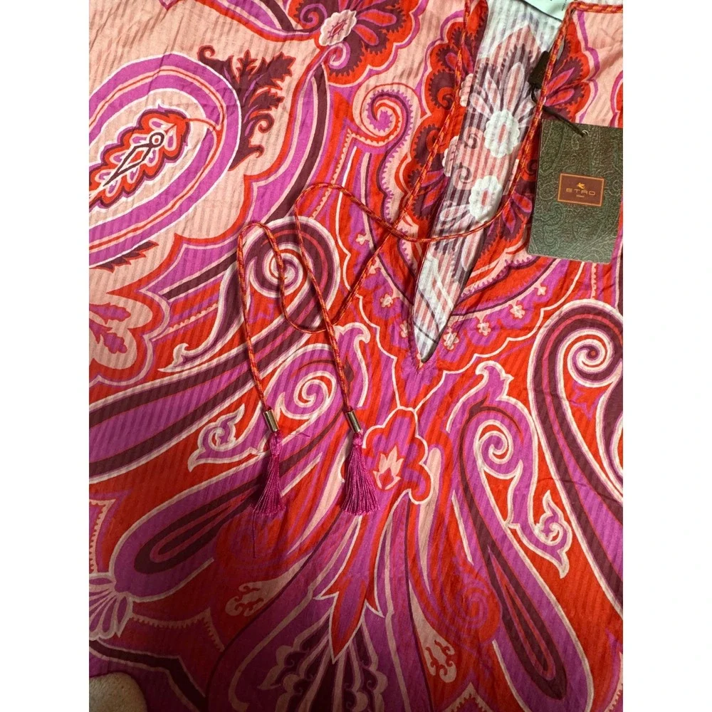 ETRO NWT Paisley Silk Cotton Kaftan Dress 38 Resort Midi Italy $1550 Resortwear - Picture 11 of 16